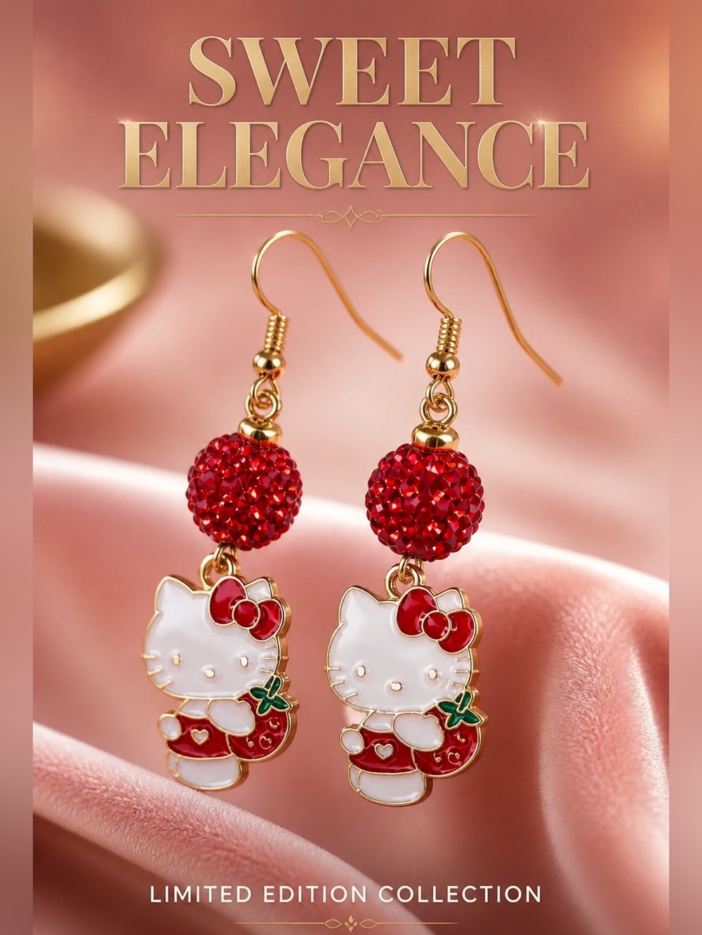 Hello Kitty Red and White Gold-Tone Dangle Earrings